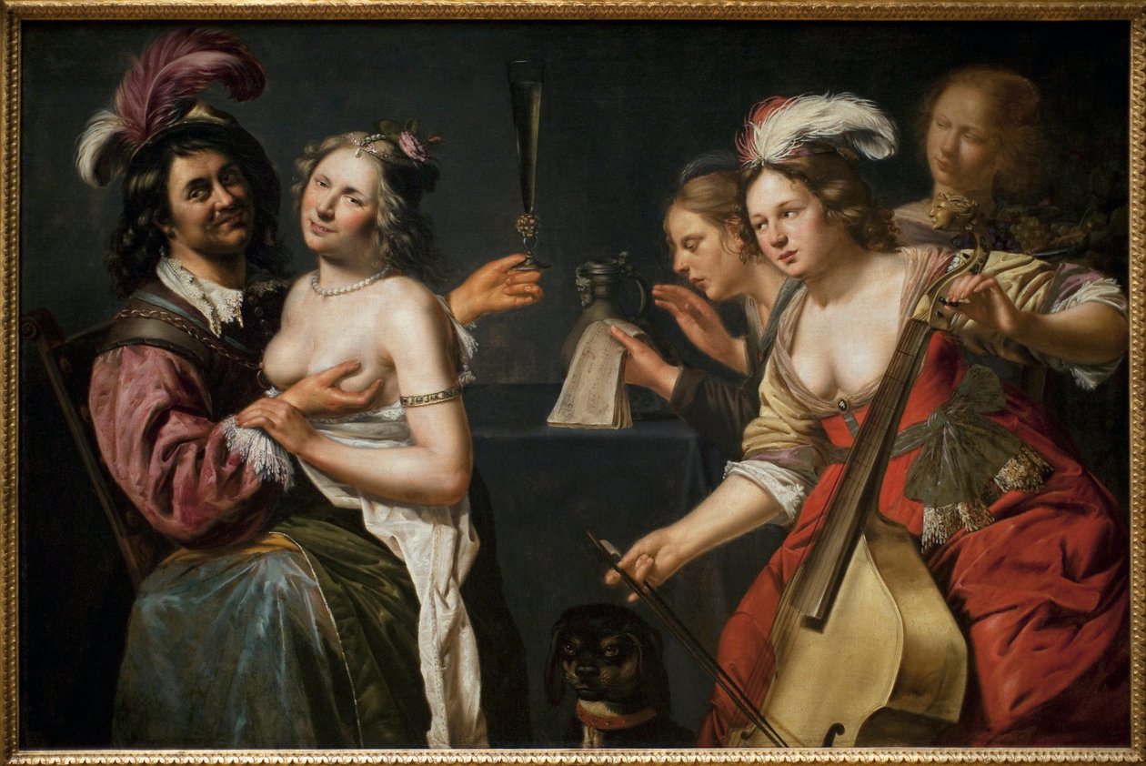 Syn marnotrawny lub „alegoria pięciu zmysłów””. Obraz Johannesa Baecka (ok. 1600-1654), olej na płótnie autorstwa Johan Baeck