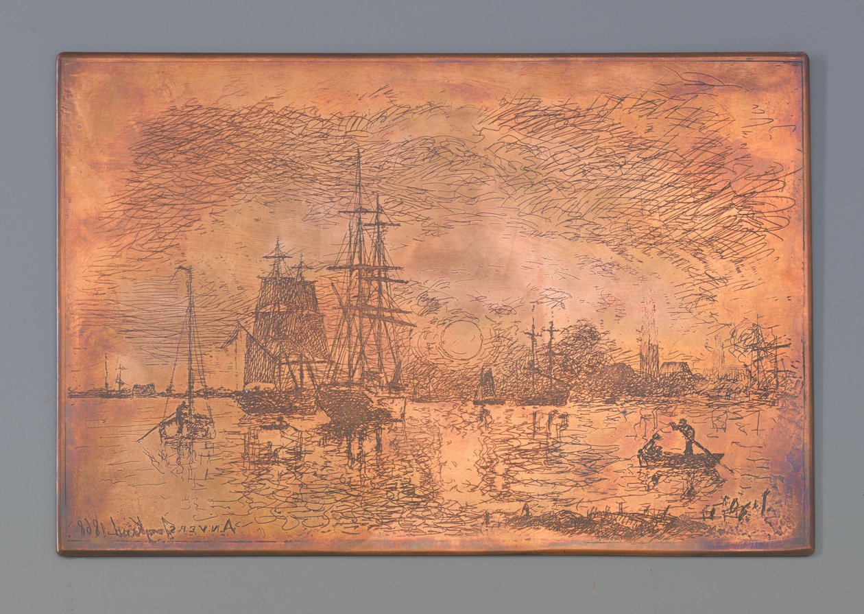 Port w Antwerpii autorstwa Johan Barthold Jongkind (signed by artist)