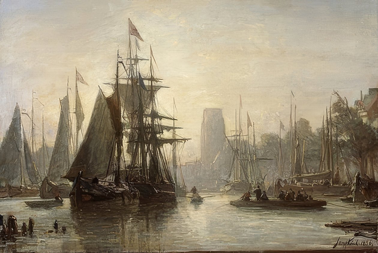 Port w Rotterdamie. 1856 autorstwa Johan Barthold Jongkind