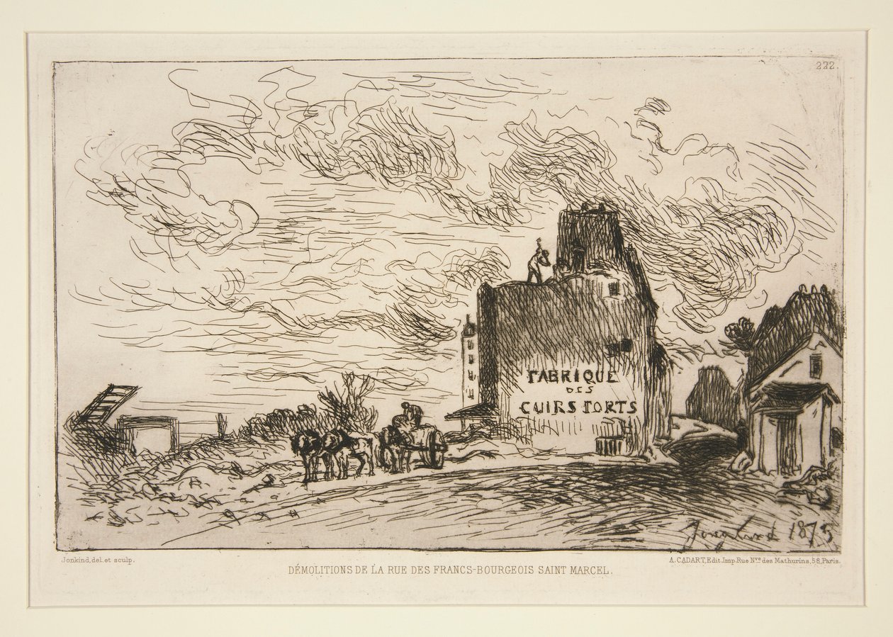 Demolitions de la Rue des Francs-Bourgeois Saint-Marcel (Rozbiórka na Rue des Francs-Bourgeois Saint-Marcel) autorstwa Johan Barthold Jongkind