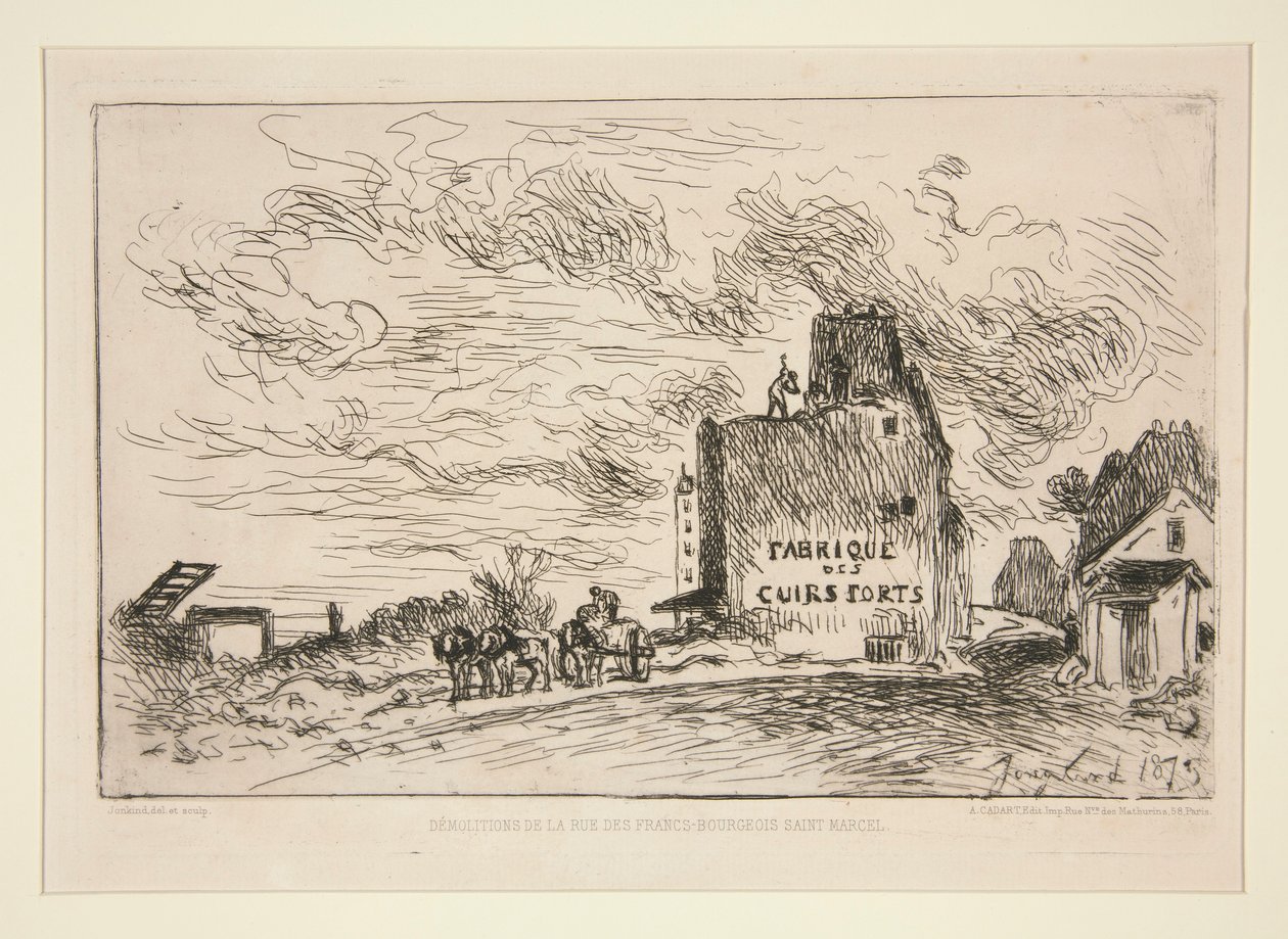 Demolitions de la Rue des Francs-Bourgeois Saint-Marcel (Rozbiórka na Rue des Francs-Bourgeois Saint-Marcel) autorstwa Johan Barthold Jongkind