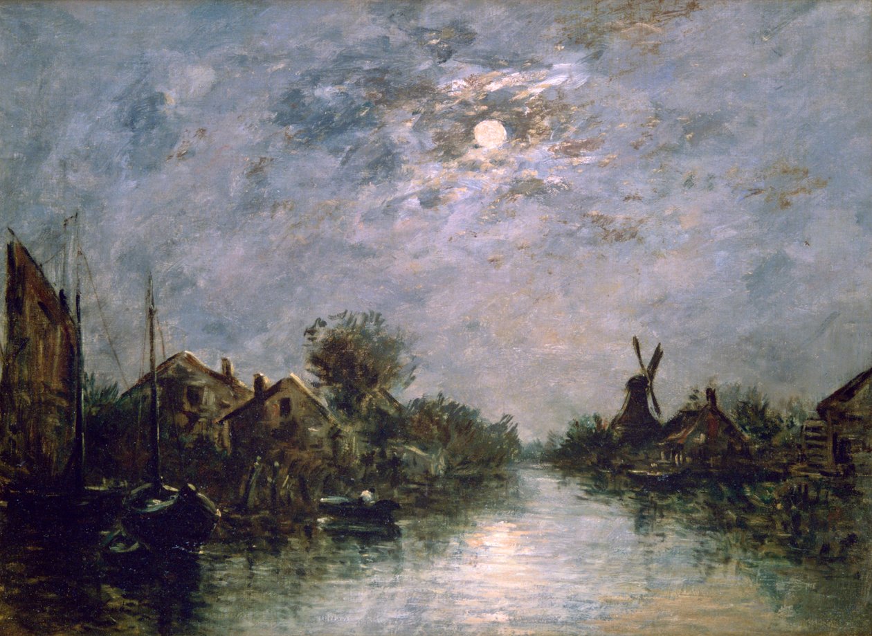 Kanał holenderski w świetle księżyca, c1840-1891 autorstwa Johan Barthold Jongkind