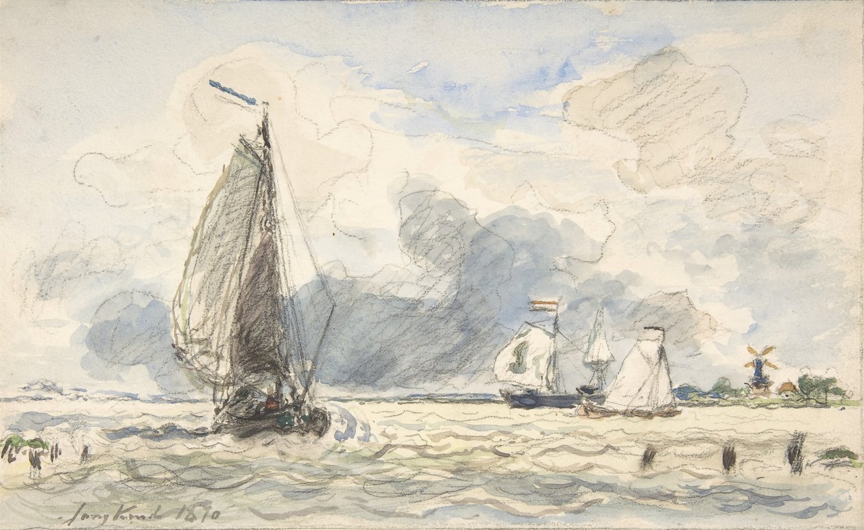 Holenderskie łodzie rybackie, Verso: Szkice łodzi, 1870. autorstwa Johan Barthold Jongkind