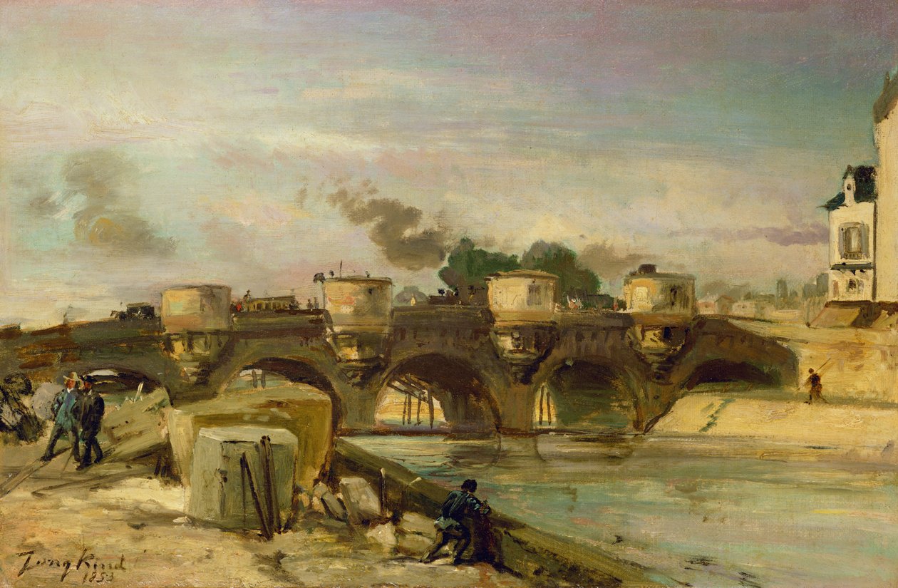 Pożar na Pont Neuf, 1853 autorstwa Johan Barthold Jongkind