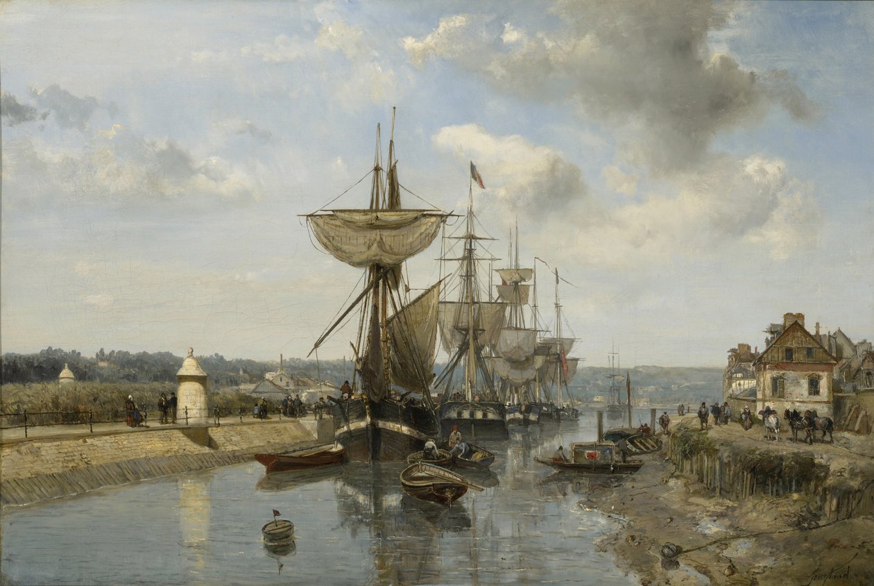 Fregaty, Port Harfleur, ok.1852-53 autorstwa Johan Barthold Jongkind