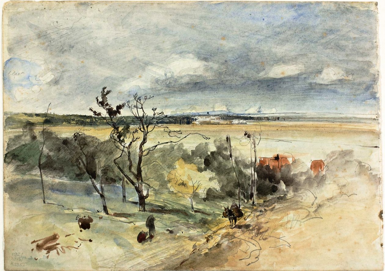 Pejzaż z mężczyzną na osiołku (recto) Dwie kobiety w kawiarni (verso) autorstwa Johan Barthold Jongkind