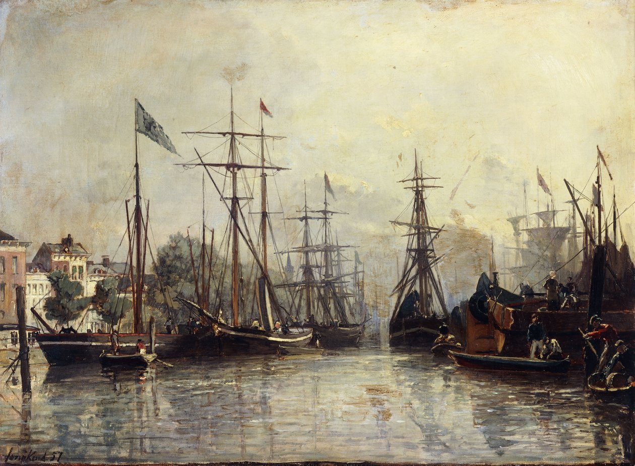 Port w Rotterdamie, 1857 autorstwa Johan Barthold Jongkind