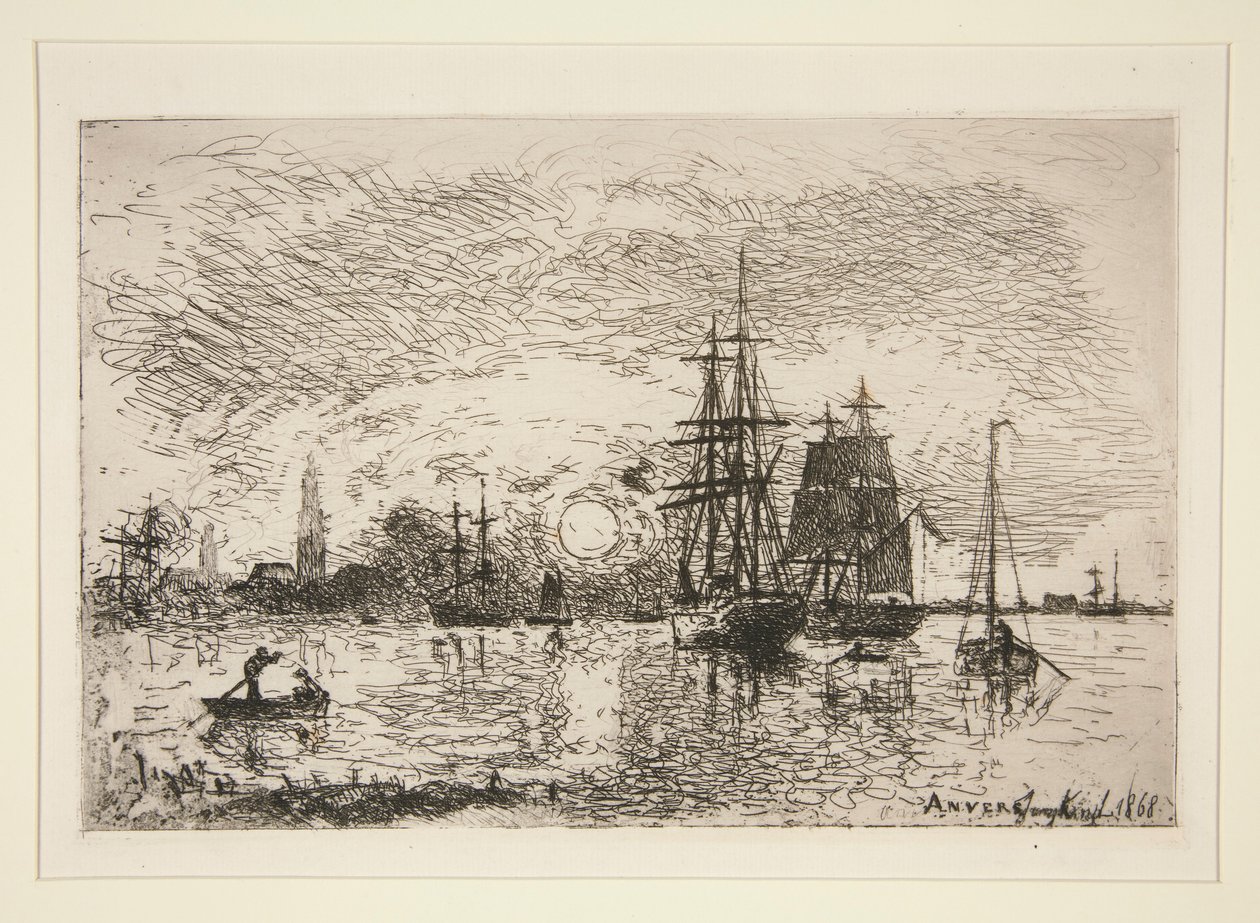 Zachód słońca - Port d autorstwa Johan Barthold Jongkind