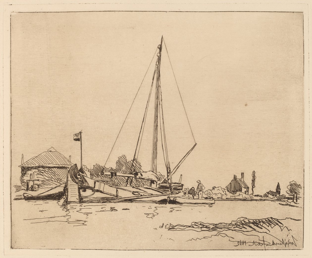 Zacumowana łódź (La Barque amarree) autorstwa Johan Barthold Jongkind