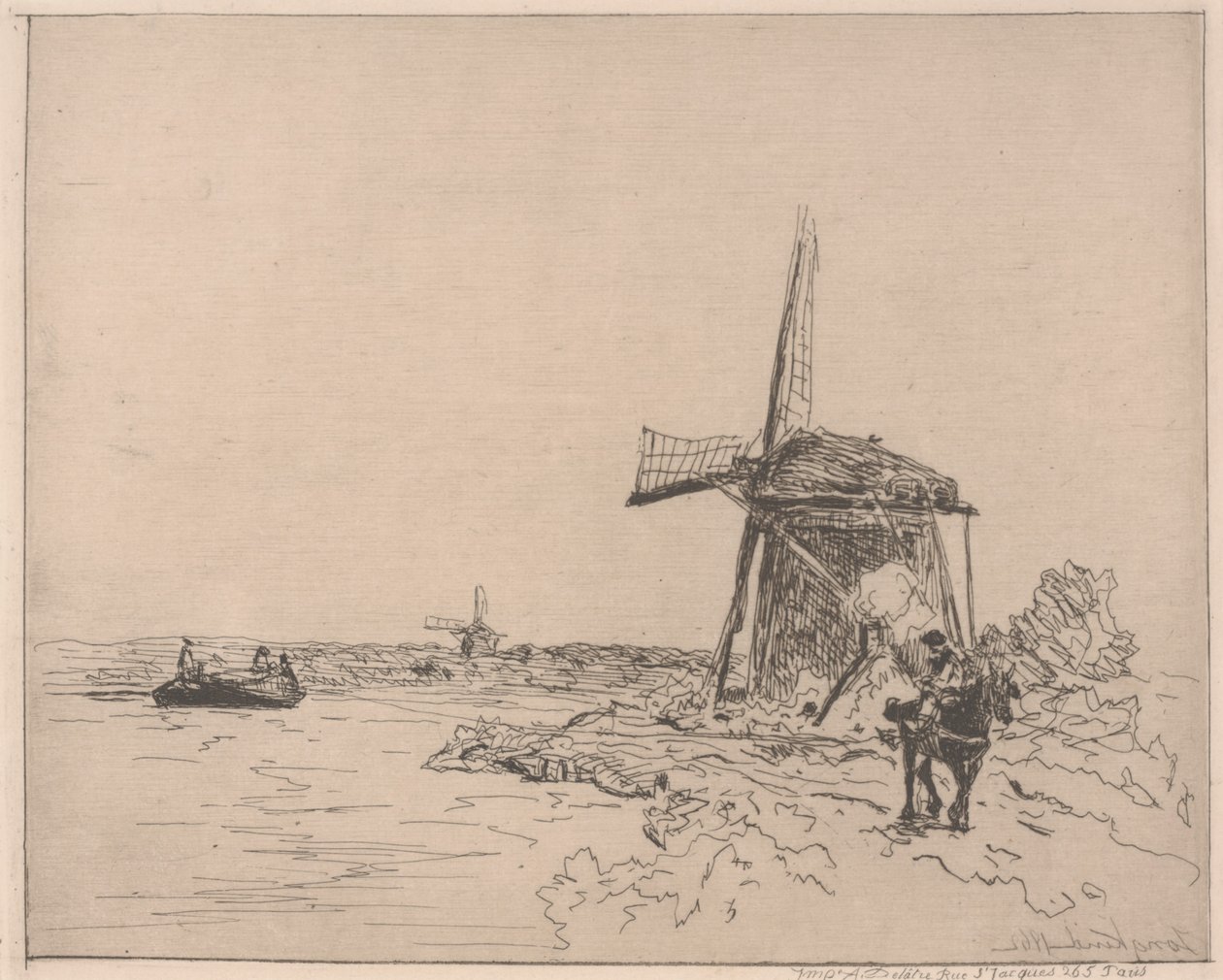 The Towpath, wydrukowane przez Auguste Delâtre (ur. 1822) autorstwa Johan Barthold Jongkind