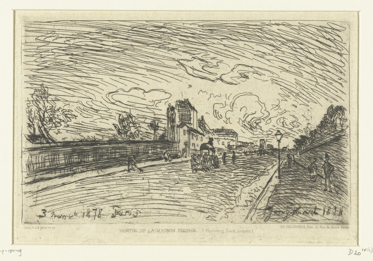 Wyjście ze szpitala Cochin (Faubourg Saint-Jacques, Paryż) Sortie de la Maison Cochin (Faubourg Saint-Jacques) (tytuł na obiekcie) autorstwa Johan Barthold Jongkind