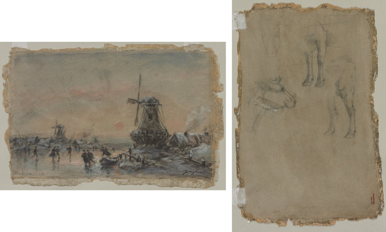 Widok Arnheim (recto) Badania byka (verso) autorstwa Johan Barthold Jongkind