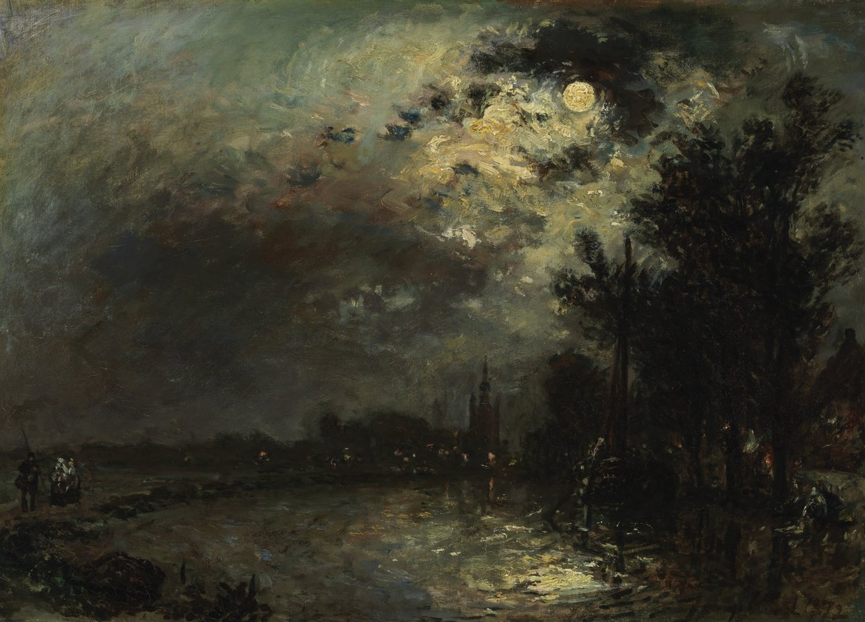 Widok na Overschie w świetle księżyca, 1872 autorstwa Johan Barthold Jongkind