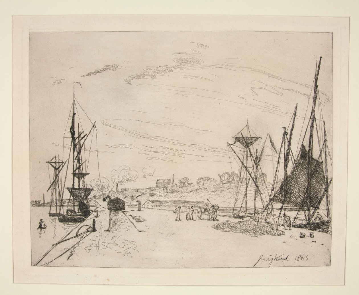 Widok z portu na kolej? Honfleur (Widok portu z linii kolejowej w Honfleur) autorstwa Johan Barthold Jongkind