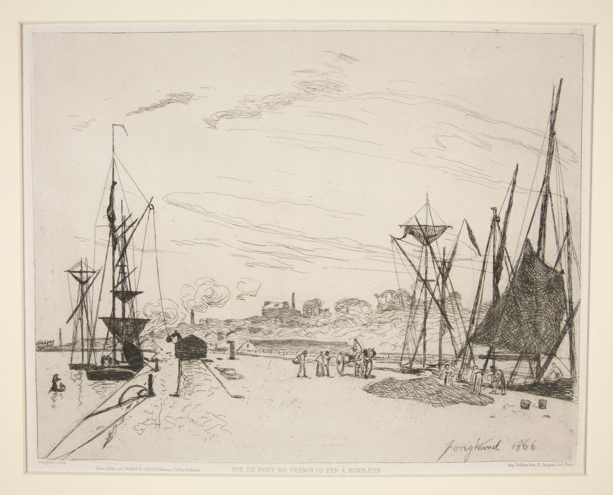 Widok z portu na kolej? Honfleur (Widok na port z linii kolejowej Honfleur) autorstwa Johan Barthold Jongkind