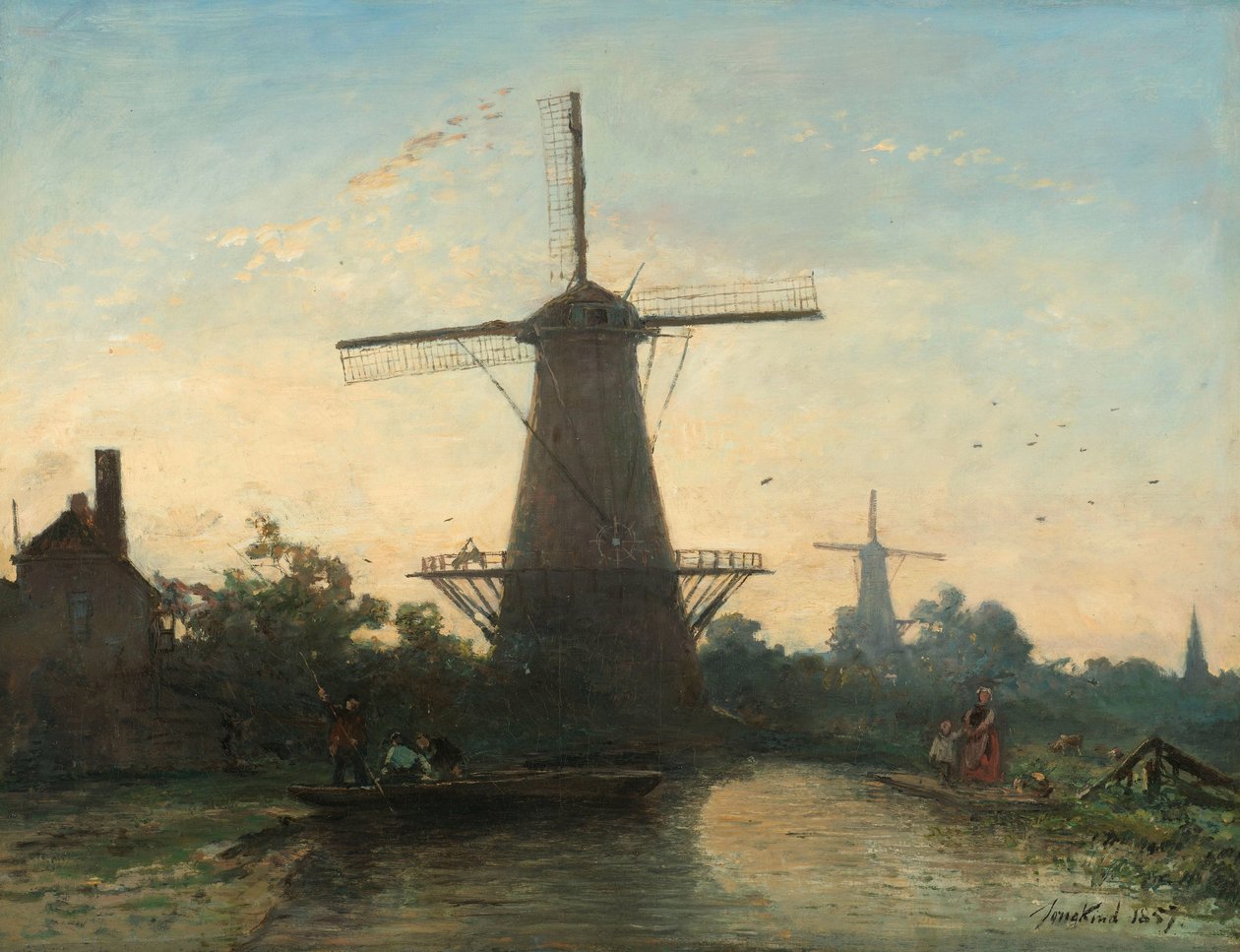 Wiatraki w pobliżu Rotterdamu autorstwa Johan Barthold Jongkind