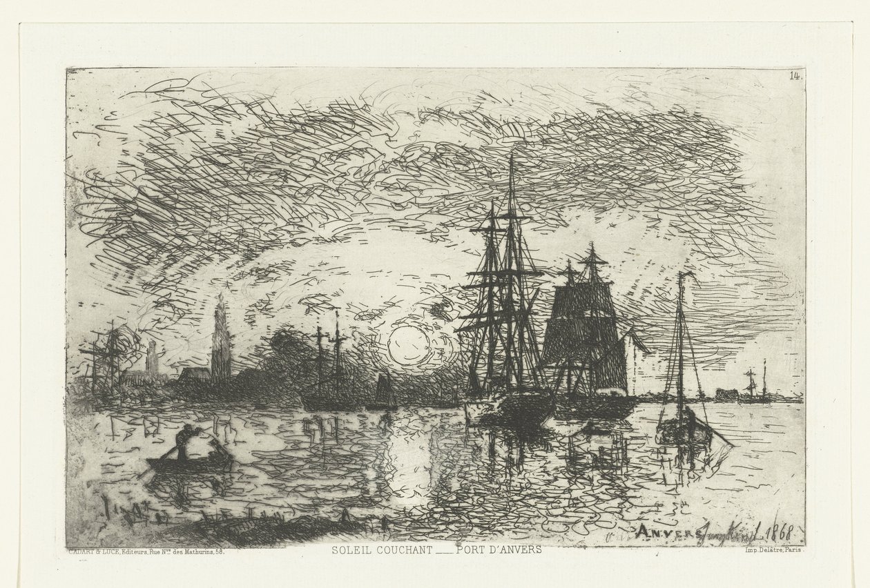 Zachód słońca w porcie w Antwerpii Soleil couchant - Port d