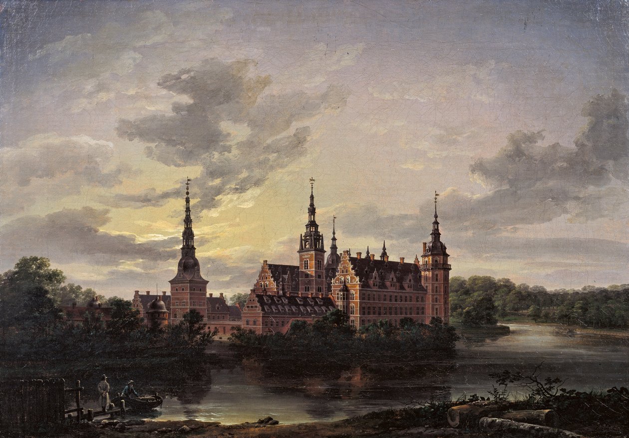 Zamek Frederiksborg przy świetle księżyca, 1817. autorstwa Johan Christian Dahl