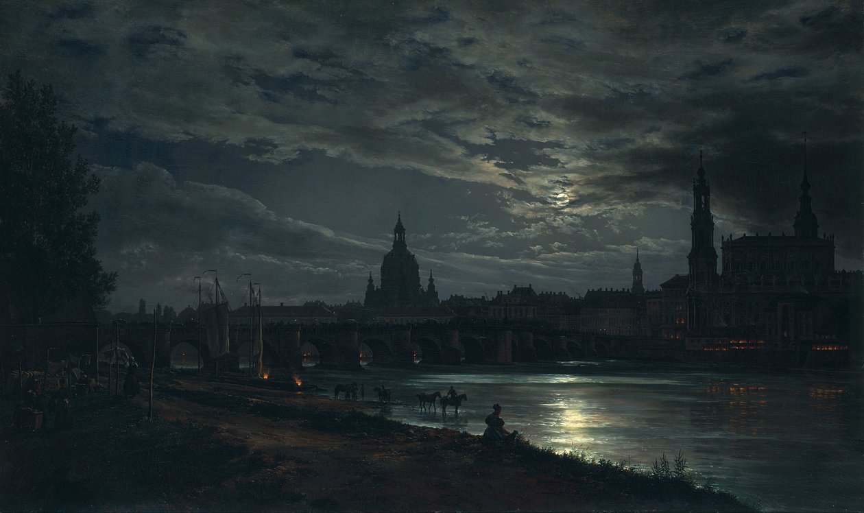 Widok Drezna w świetle księżyca, 1839 autorstwa Johan Christian Dahl