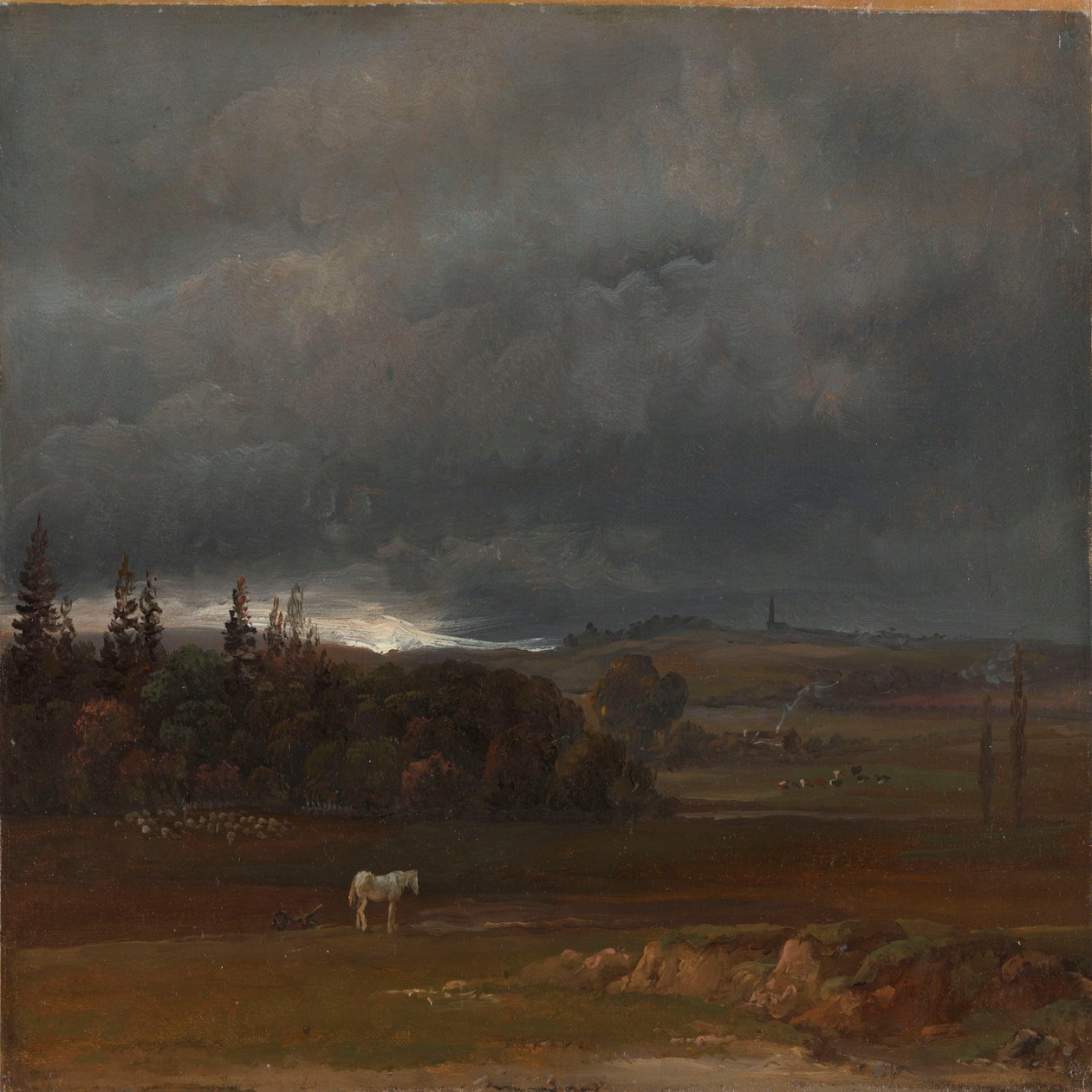 Pole pod Dreznem z białym koniem autorstwa Johan Christian Dahl