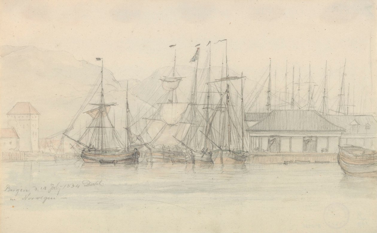 Port w Bergen autorstwa Johan Christian Dahl