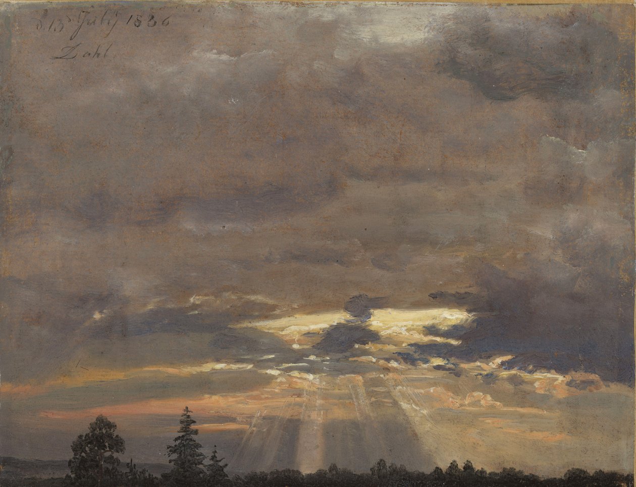 Studium chmur z promieniami słońca autorstwa Johan Christian Dahl