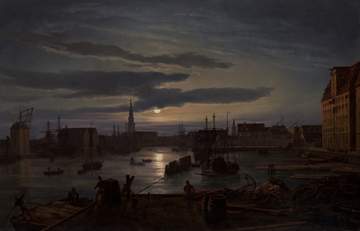 Port w Kopenhadze przy świetle księżyca, 1846. autorstwa Johan Christian Dahl