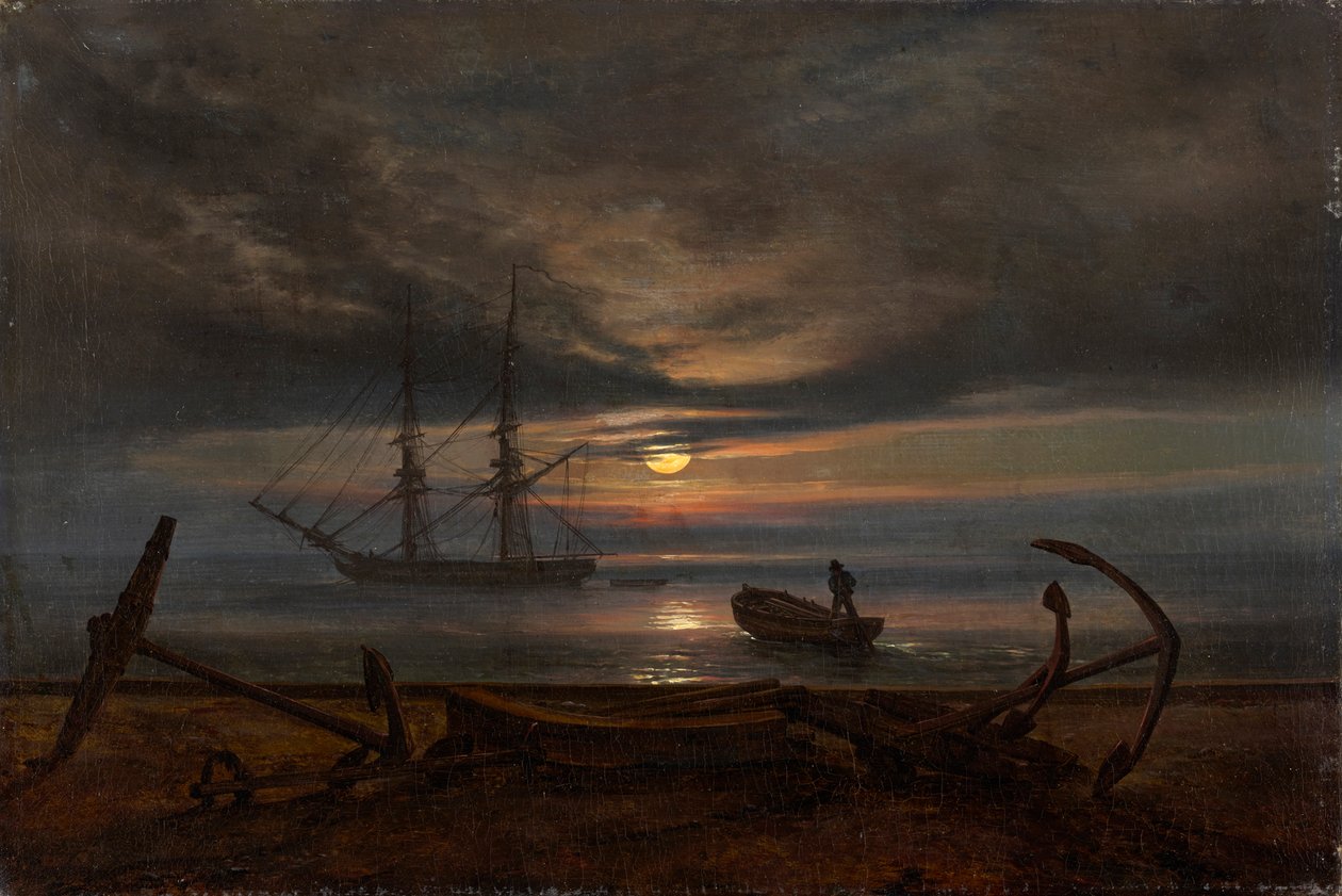 Duńskie wybrzeże w świetle księżyca autorstwa Johan Christian Dahl