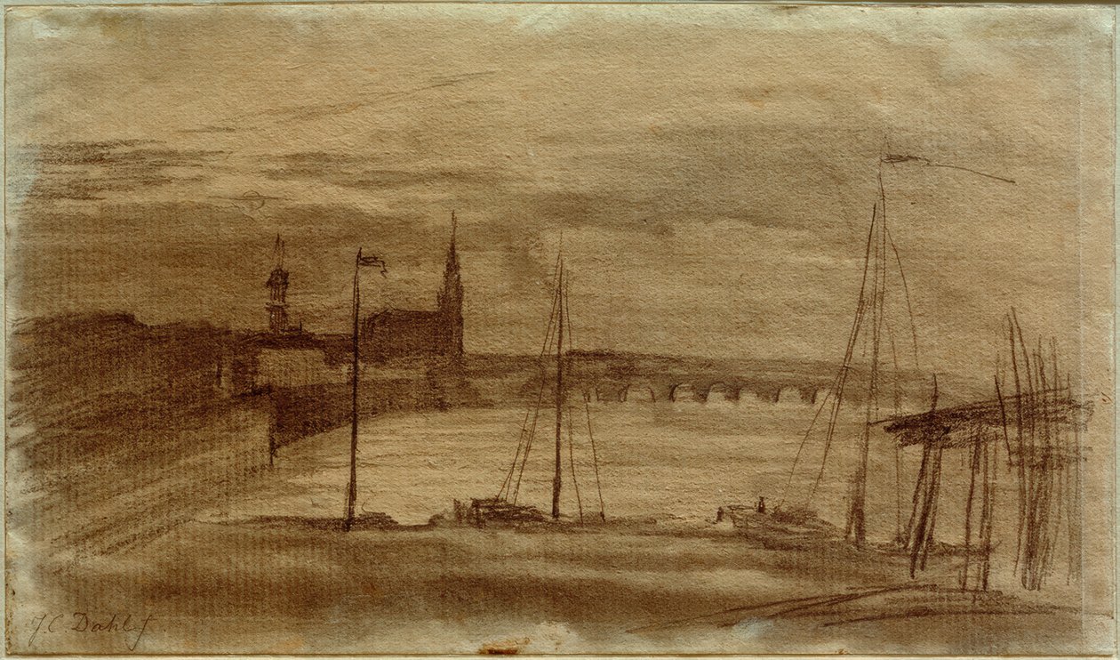 Szkic do obrazu „Drezno w świetle księżyca” autorstwa Johan Christian Dahl