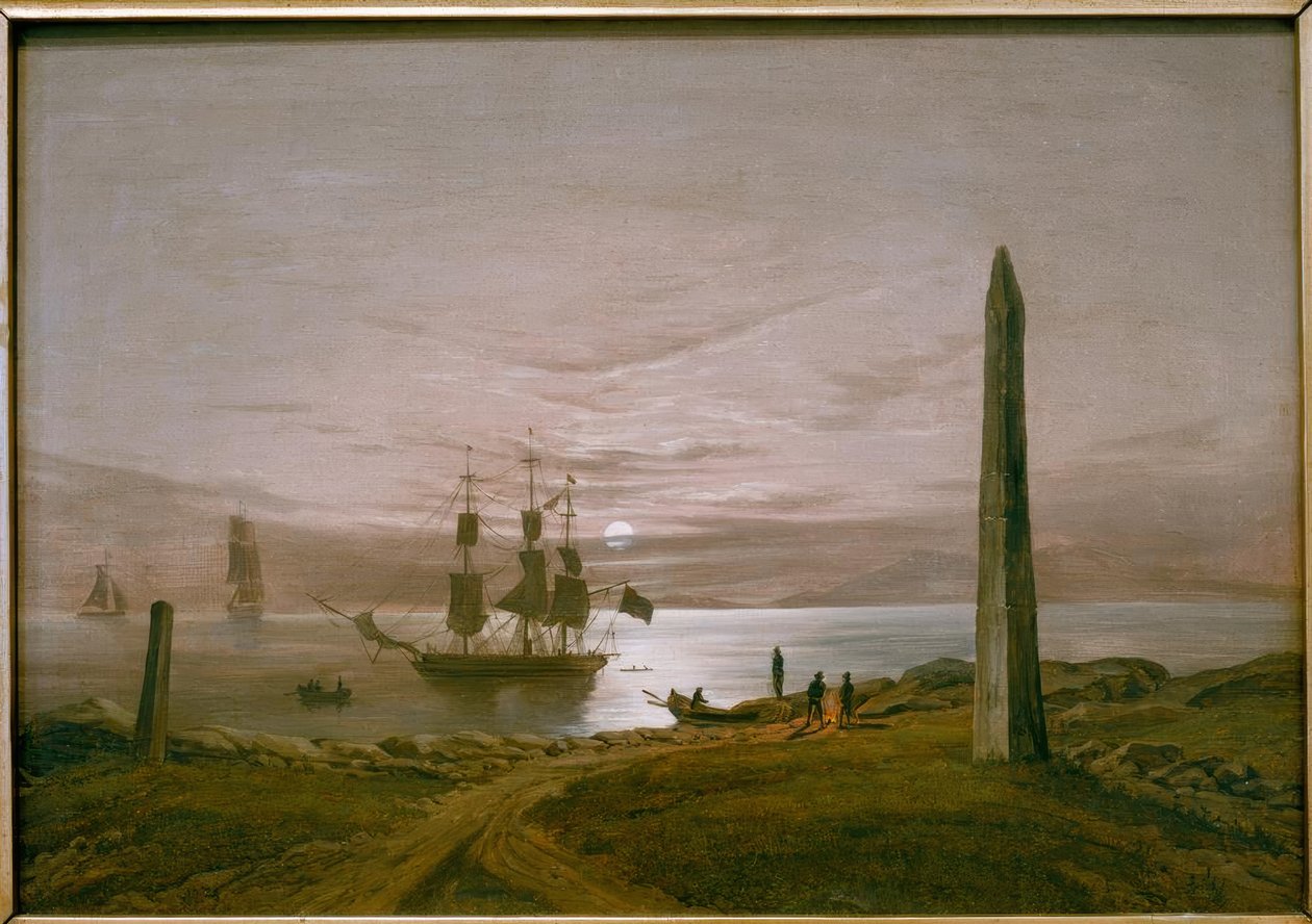 Krajobraz fiordów przy świetle księżyca autorstwa Johan Christian Dahl