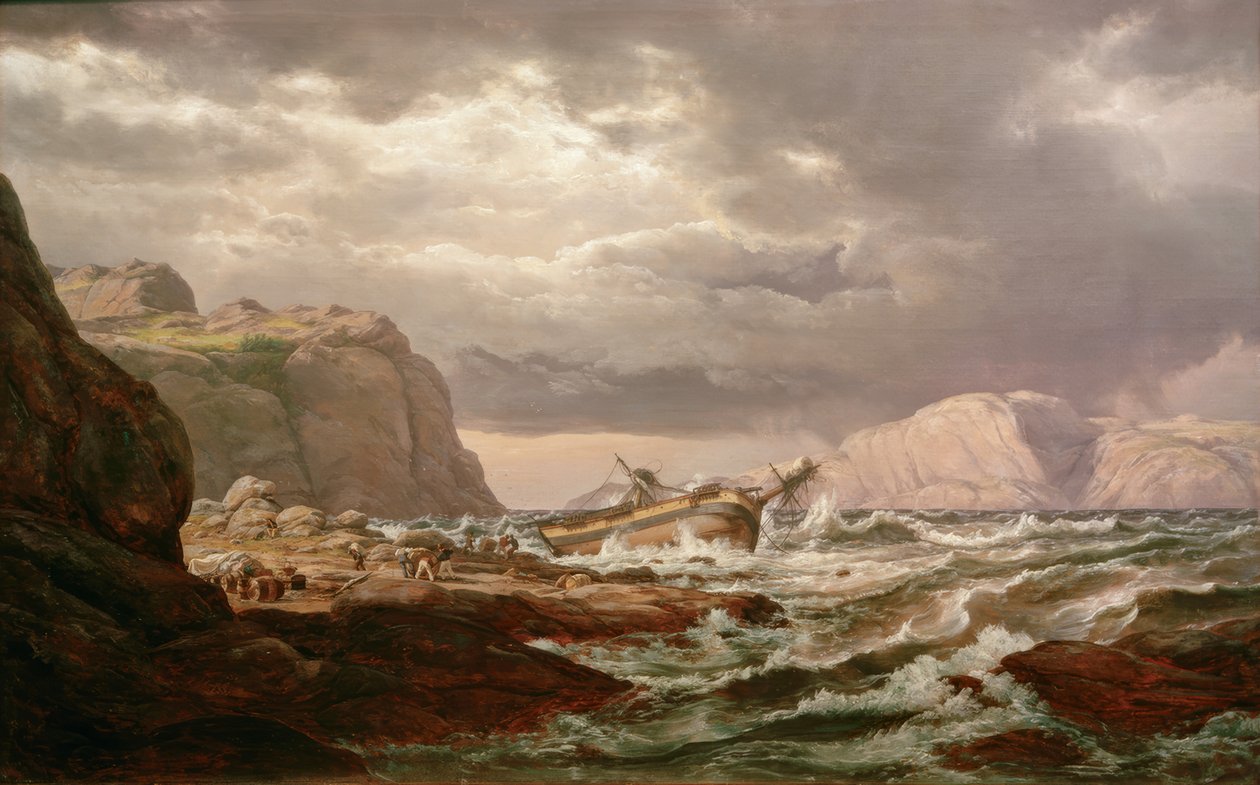Statek utknął na norweskim wybrzeżu autorstwa Johan Christian Dahl