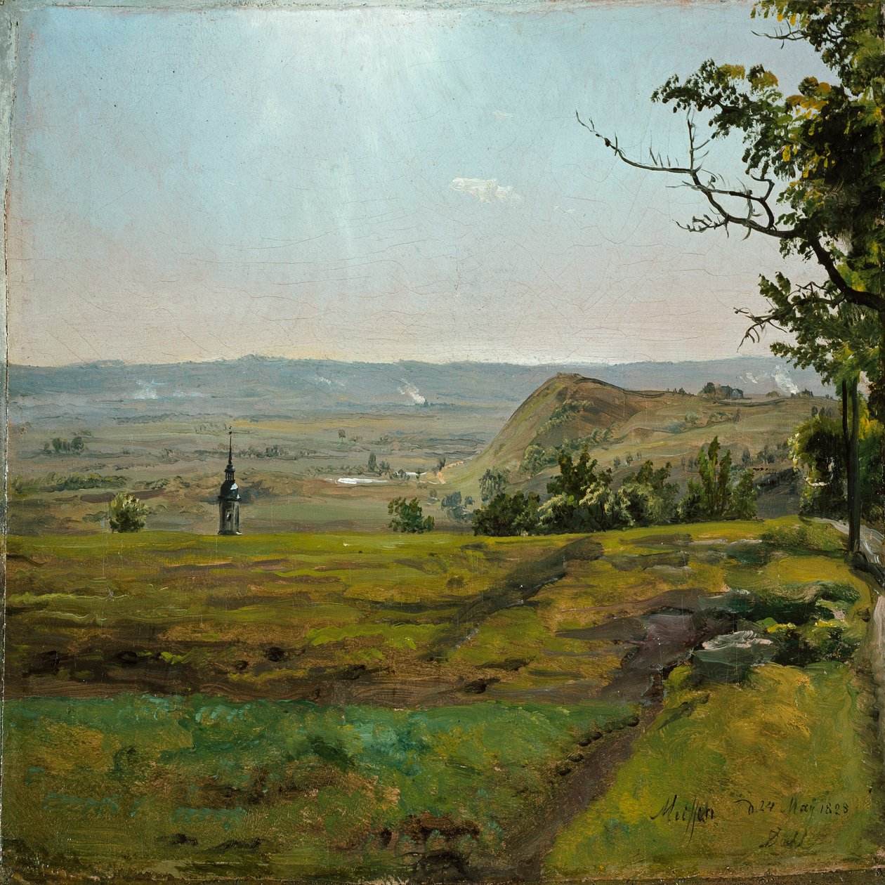 Zielone pola w pobliżu Miśni. Studium autorstwa Johan Christian Dahl