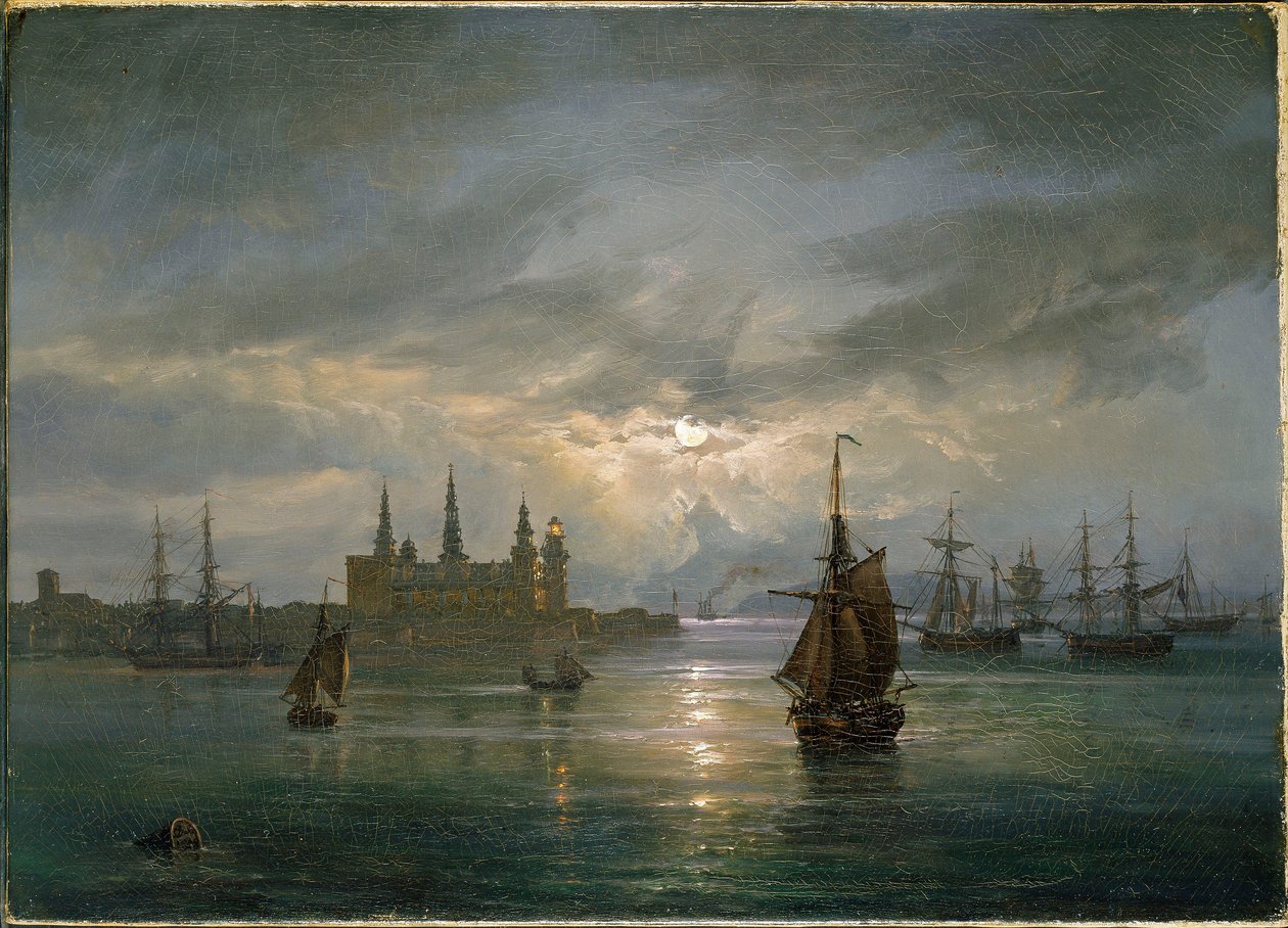 Zamek Kronborg w świetle księżyca autorstwa Johan Christian Dahl