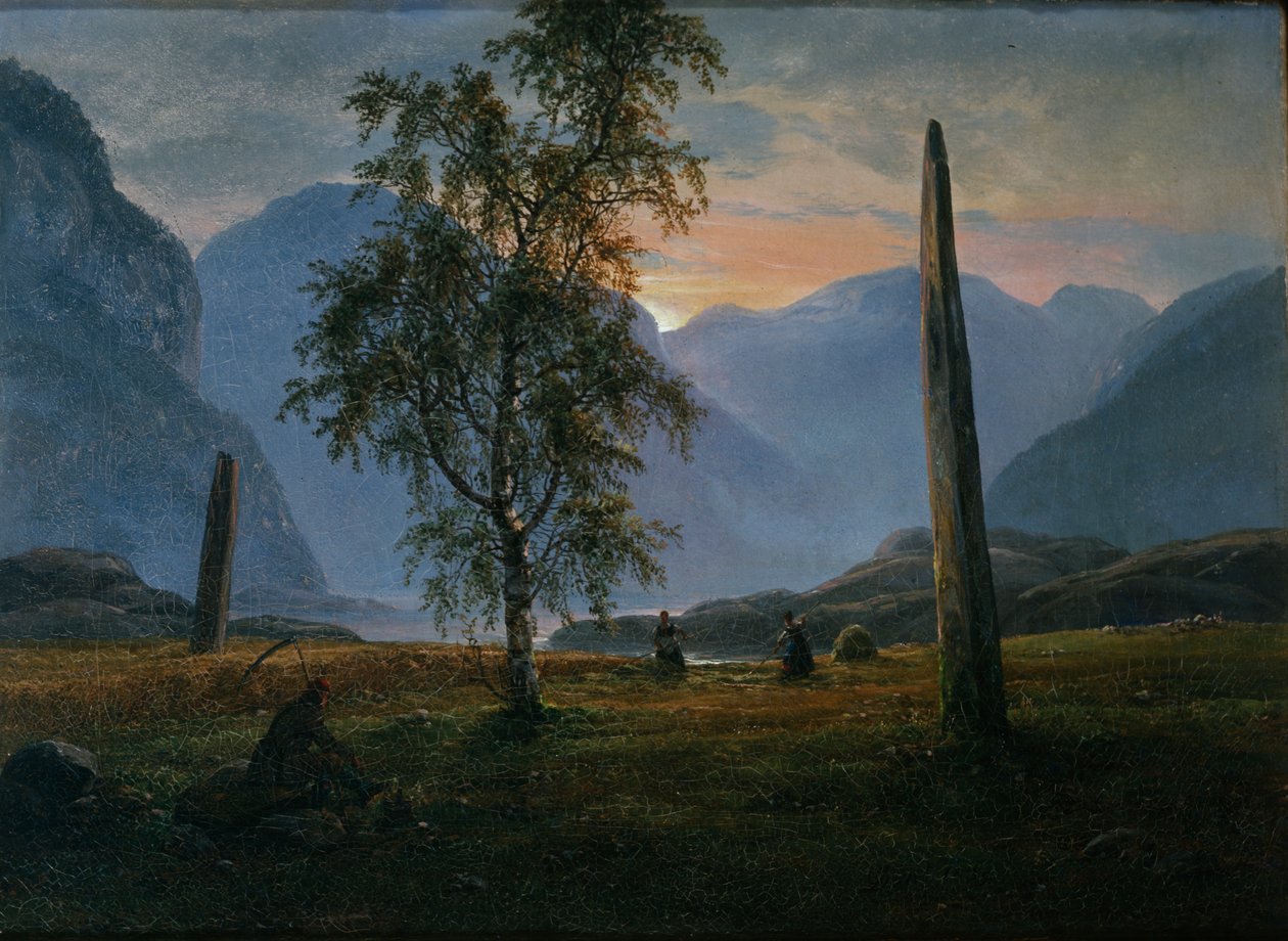 Krajobraz z pamiątkowymi kamieniami autorstwa Johan Christian Dahl