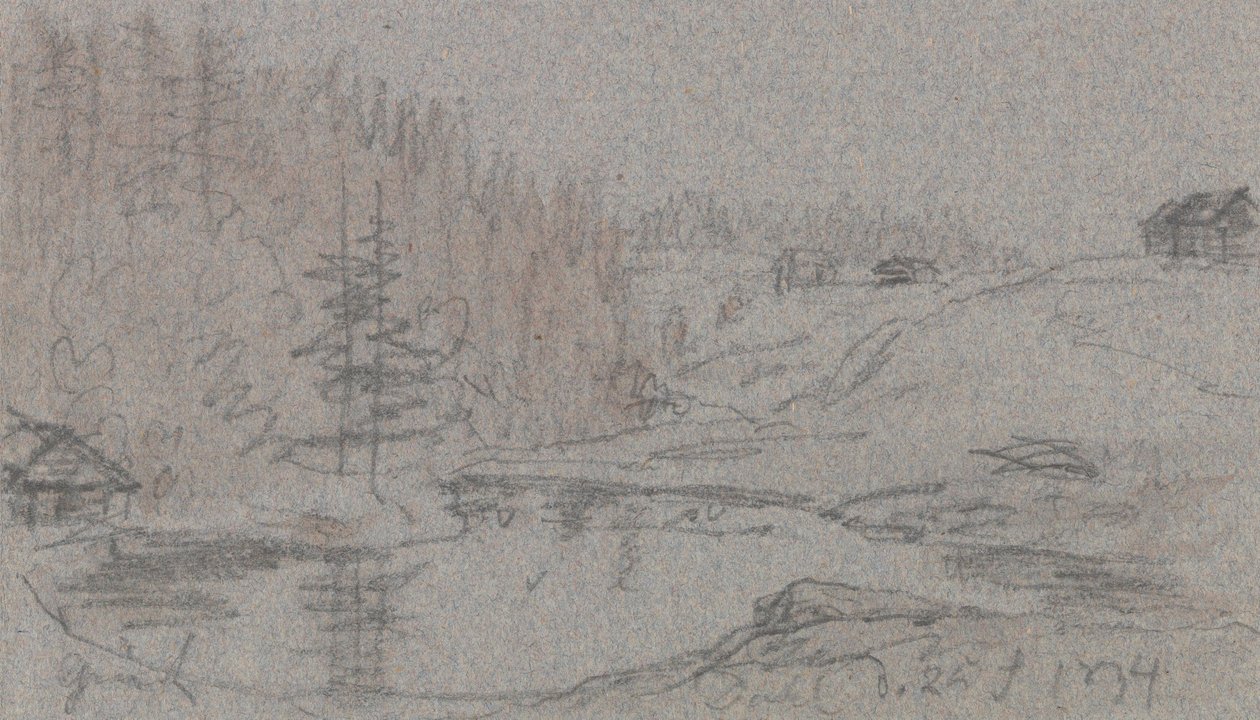 Krajobraz z rzeką, domami i lasem autorstwa Johan Christian Dahl