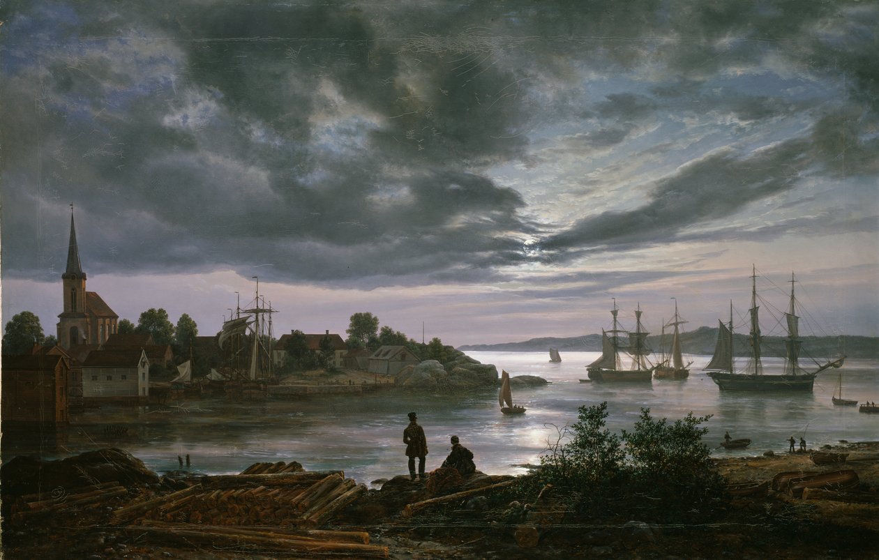 Larvik przy świetle księżyca autorstwa Johan Christian Dahl