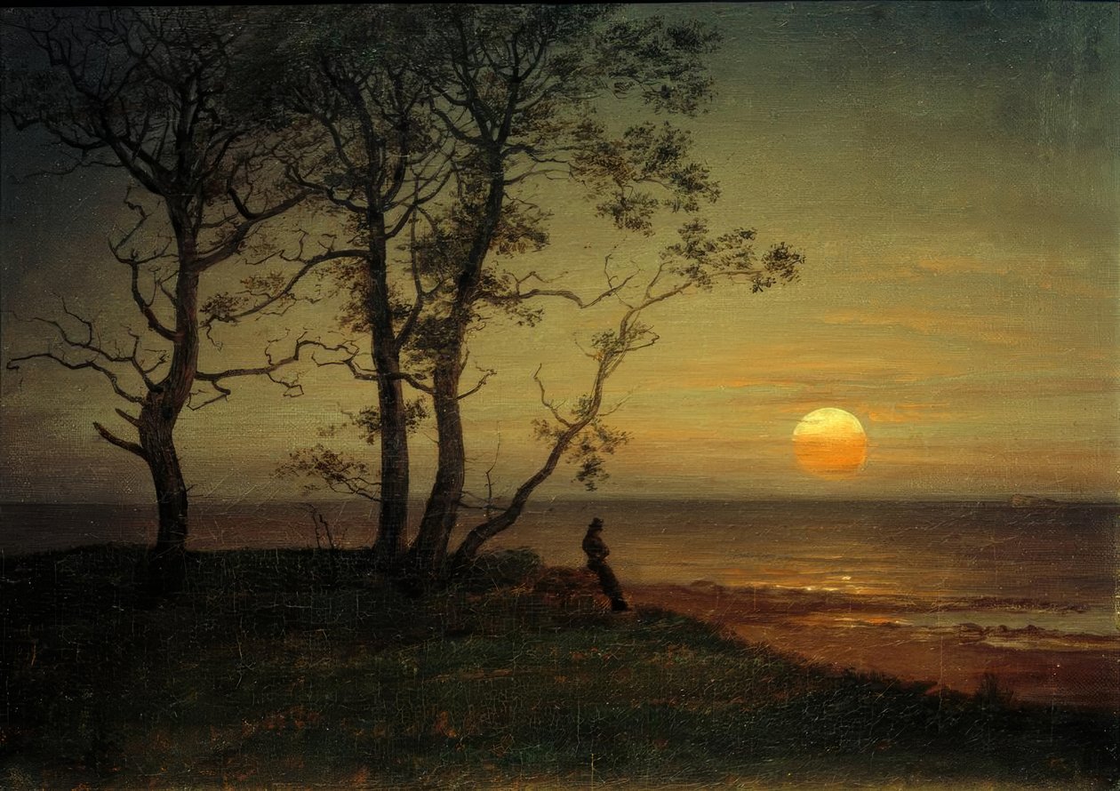 Wybrzeże w świetle księżyca autorstwa Johan Christian Dahl