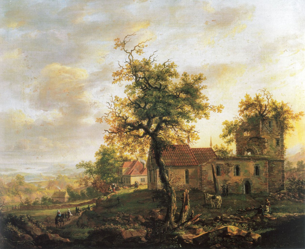 Norweski Bokmål:  Kirkeruiner, Avaldsnes Zrujnowany kościół w Avaldsnes na Karmøy autorstwa Johan Christian Dahl