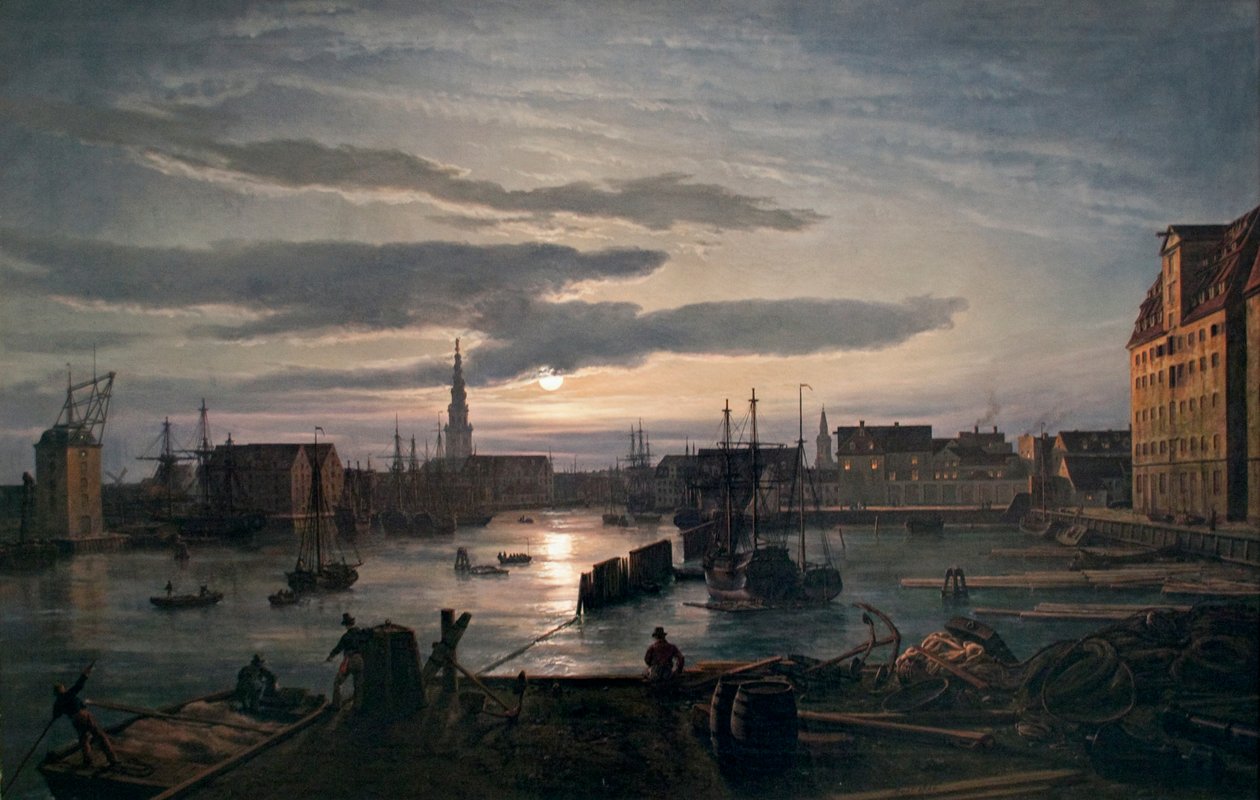 Norwegia:  Copenhagen Harbour by Moonlight Copenhagen Harbour by Moonlight autorstwa Johan Christian Dahl