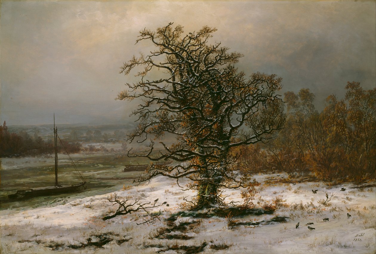 Dąb nad Łabą zimą autorstwa Johan Christian Dahl