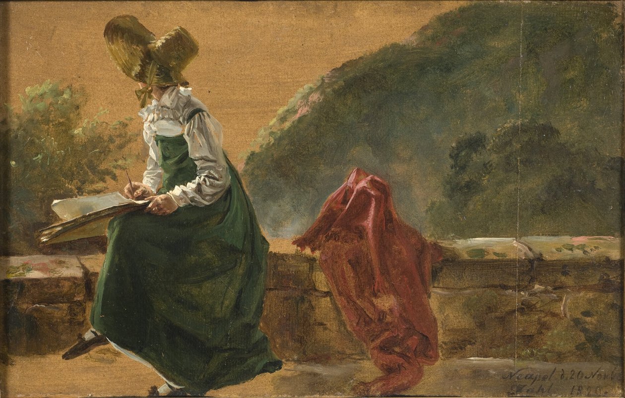 Księżniczka Karolina Amalia szkicująca w Neapolu. Studium autorstwa Johan Christian Dahl