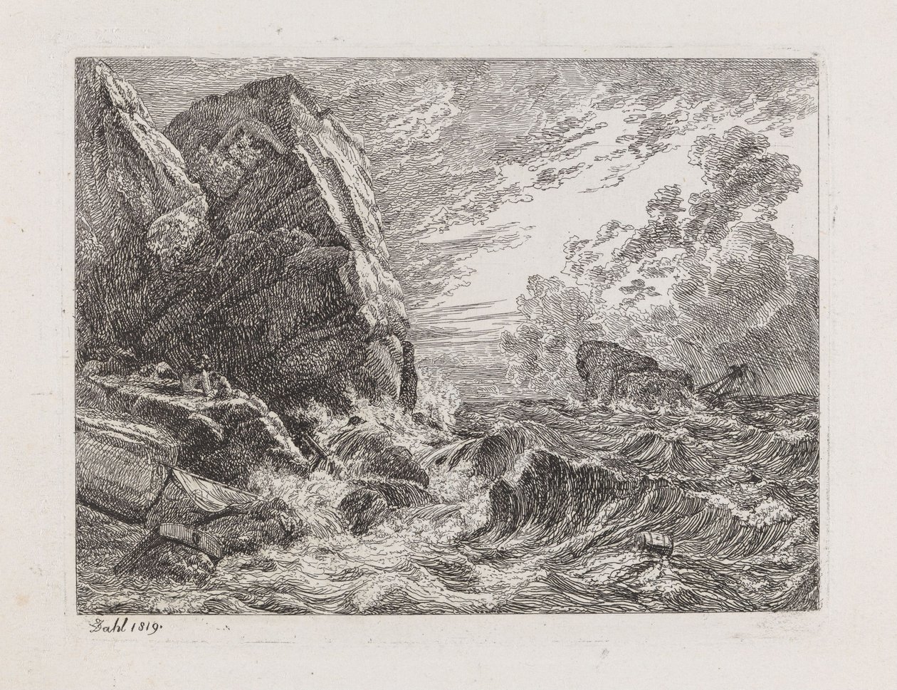 Wrak statku na skalistym wybrzeżu autorstwa Johan Christian Dahl