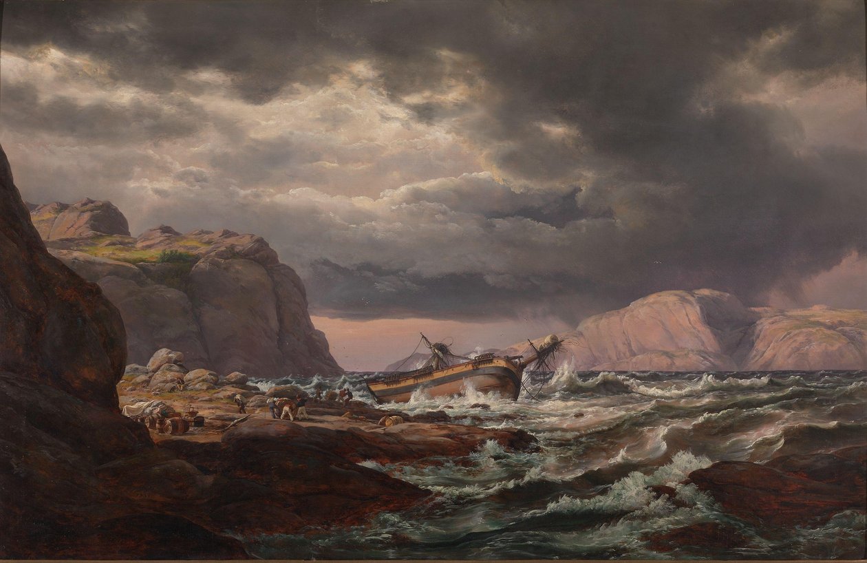 Wrak statku u wybrzeży Norwegii autorstwa Johan Christian Dahl
