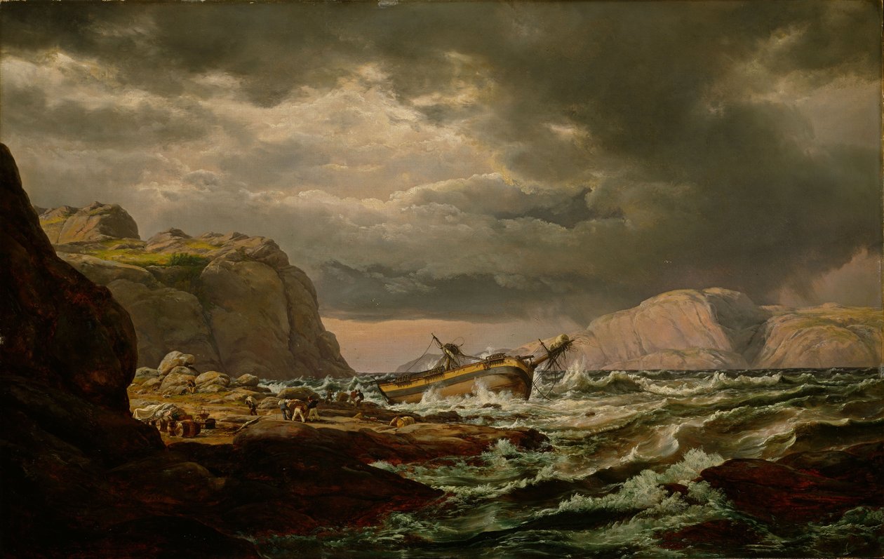 Wrak statku na norweskim wybrzeżu autorstwa Johan Christian Dahl