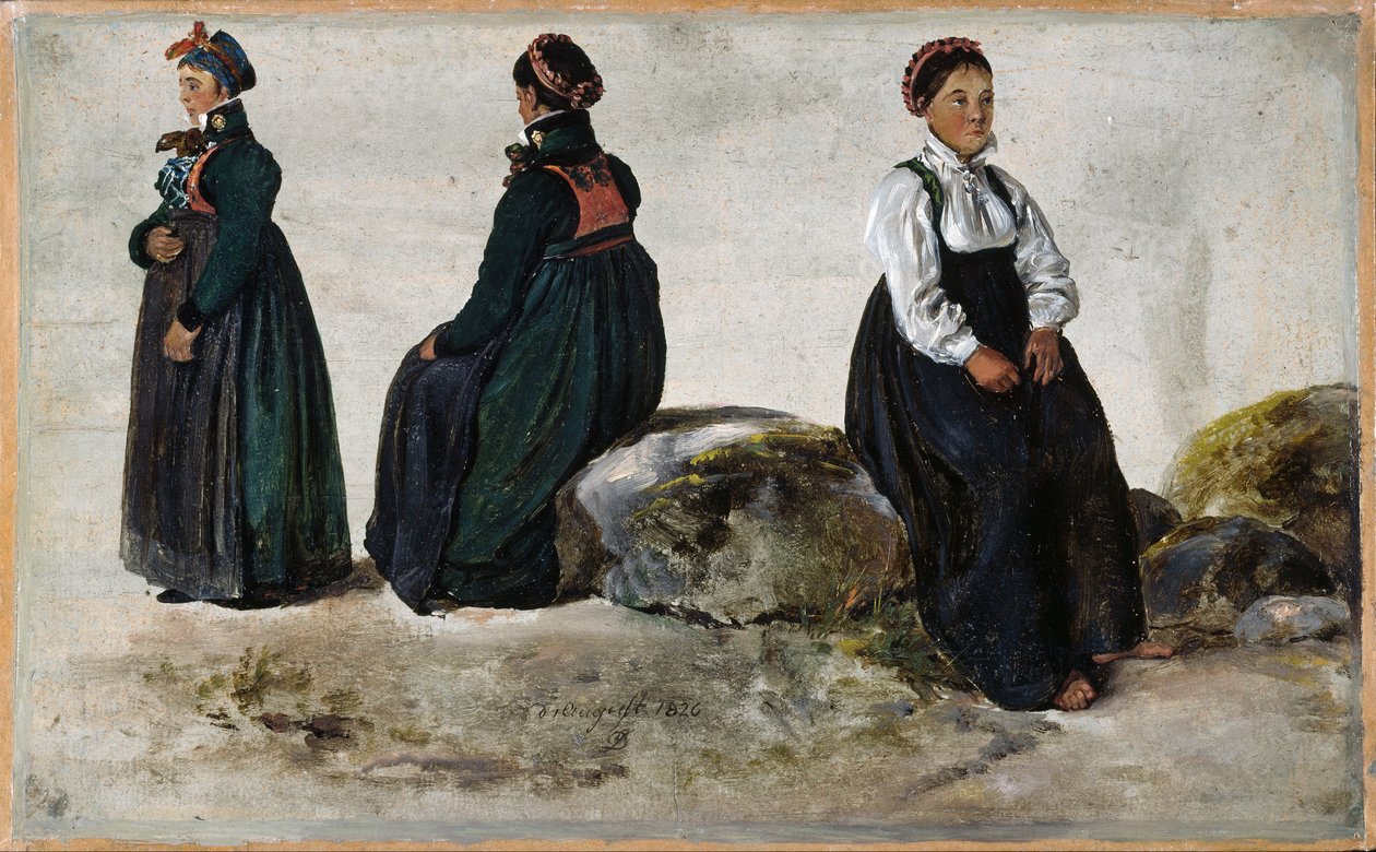 Badania kobiecych kostiumów z Luster w Sogn autorstwa Johan Christian Dahl