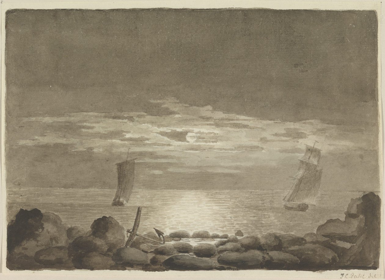 Dwa statki w świetle księżyca autorstwa Johan Christian Dahl