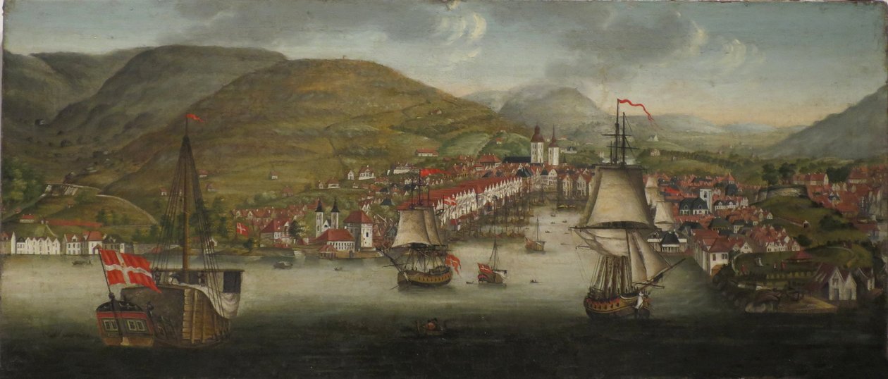 Widok na port w Bergen autorstwa Johan Christian Dahl