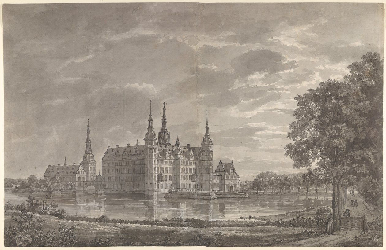 Widok na zamek Frederiksborg od północnego wschodu autorstwa Johan Christian Dahl