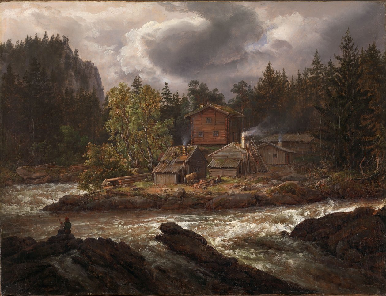 Widok na wodospad Hønefossen autorstwa Johan Christian Dahl