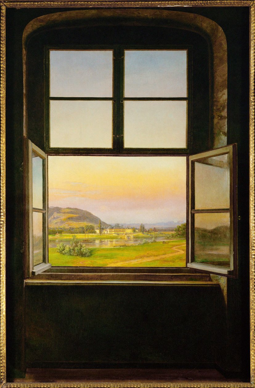 Widok na zamek Pillnitz w pobliżu Drezna, Niemcy (olej na płótnie) autorstwa Johan Christian Dahl